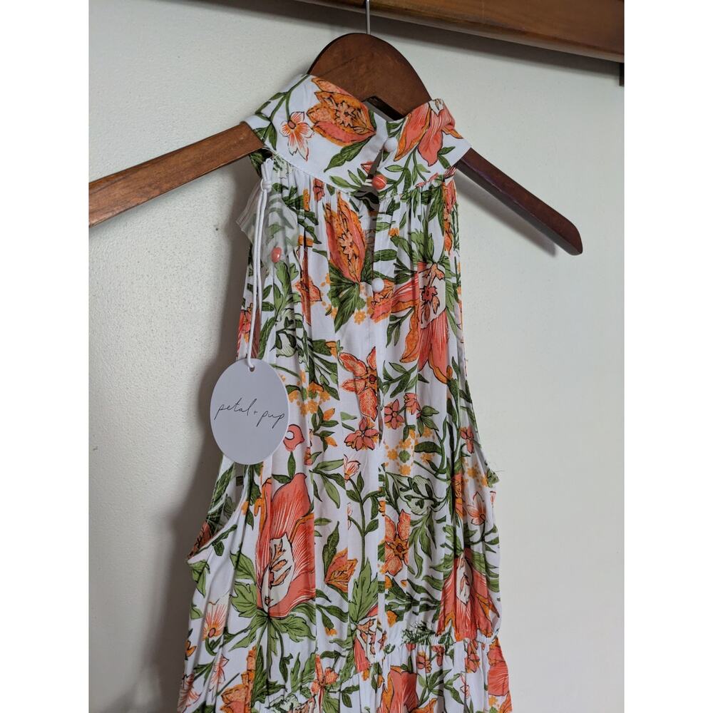 Petal & Pup Floral Halter Maxi Dress in White with Orange & Green Size 6 - Picture 5 of 6